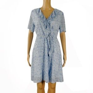 Suncoo Paris Robe Carolaine Blue White Abstract Floral Print Dress